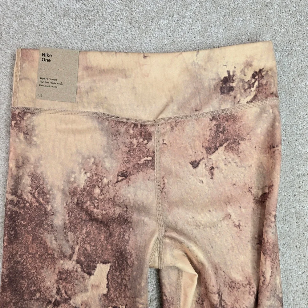 Nike One Kids XL High Rise Full Length Training Leggings Brown Marble FZ2875-133